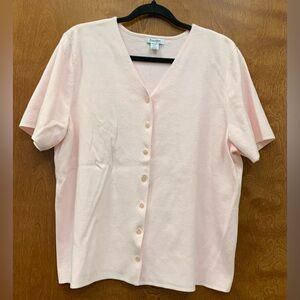 Hampshire Studio Pink Short Sleeve V-Neck Cardigan Sweater Cotton Blend Size 2X